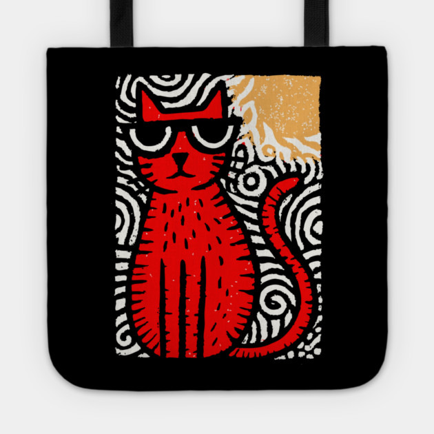 Cat in Heat | Minimalist Retro Graphic Tote by TuncGK