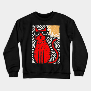 Cat in Heat | Minimalist Retro Graphic Crewneck Sweatshirt