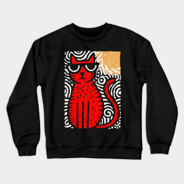 Cat in Heat | Minimalist Retro Graphic Crewneck Sweatshirt by TuncGK