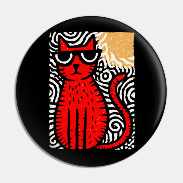 Cat in Heat | Minimalist Retro Graphic Pin by TuncGK
