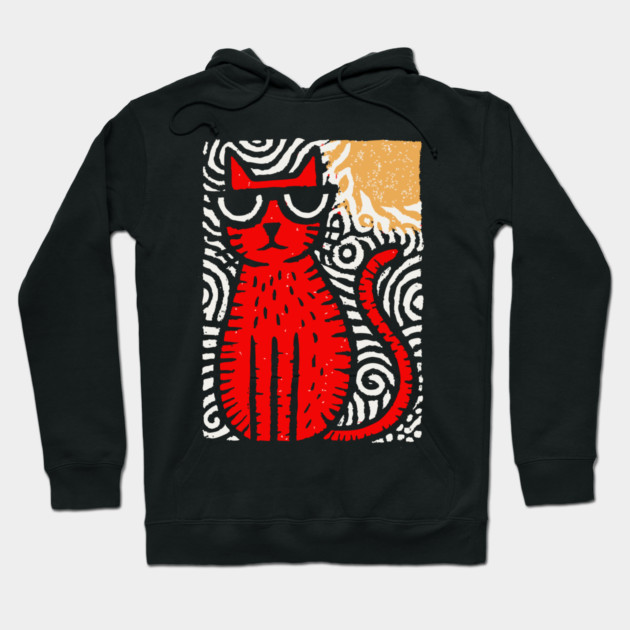 Cat in Heat | Minimalist Retro Graphic Hoodie by TuncGK