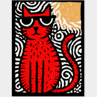 Cat in Heat | Minimalist Retro Graphic Posters and Art