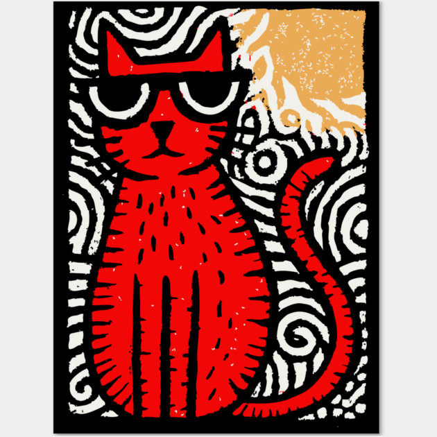 Cat in Heat | Minimalist Retro Graphic Wall Art by TuncGK