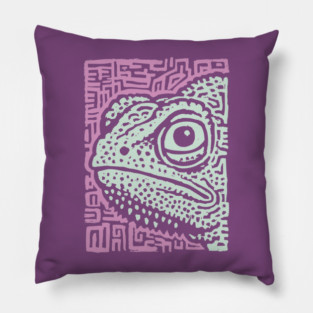 Chameleon Linocut | Tribal Reptile Pattern Pillow