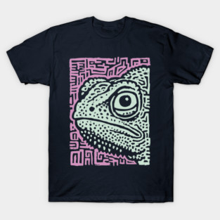 Chameleon Linocut | Tribal Reptile Pattern T-Shirt
