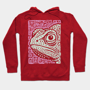 Chameleon Linocut | Tribal Reptile Pattern Hoodie