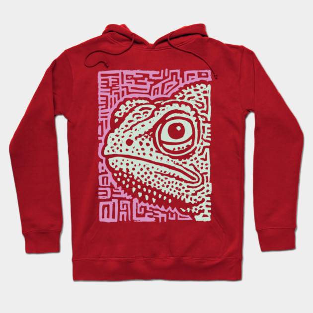 Chameleon Linocut | Tribal Reptile Pattern Hoodie by TuncGK