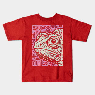 Chameleon Linocut | Tribal Reptile Pattern Kids T-Shirt