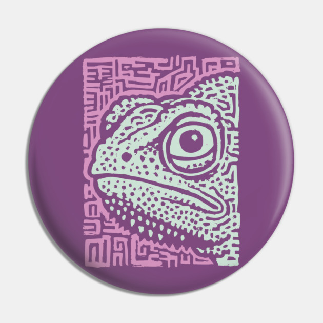 Chameleon Linocut | Tribal Reptile Pattern Pin by TuncGK