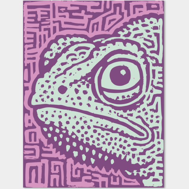 Chameleon Linocut | Tribal Reptile Pattern Wall Art by TuncGK