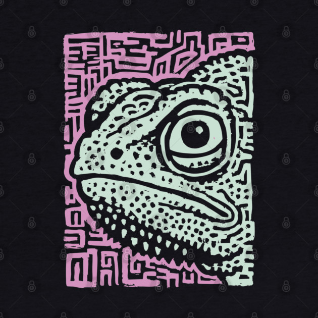 Chameleon Linocut | Tribal Reptile Pattern by TuncGK