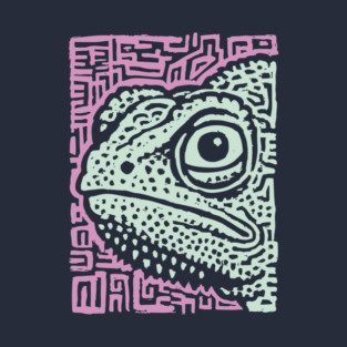 Chameleon Linocut | Tribal Reptile Pattern T-Shirt
