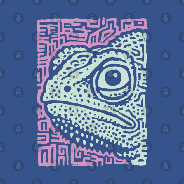 Chameleon Linocut | Tribal Reptile Pattern by TuncGK