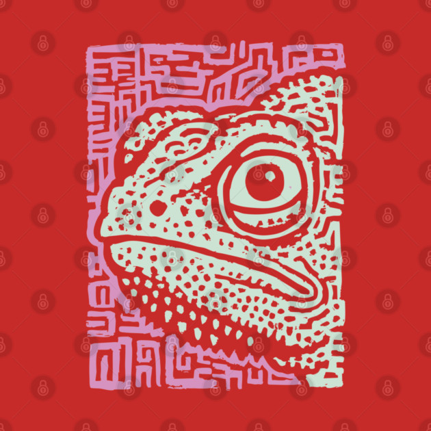 Chameleon Linocut | Tribal Reptile Pattern by TuncGK