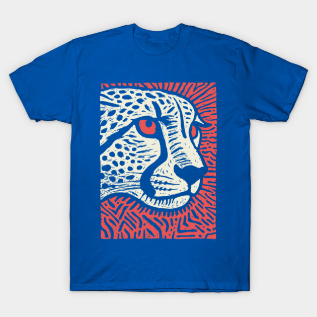 Cheetah Portrait | Graphic Linocut Big Cat T-Shirt by TuncGK