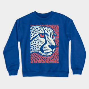 Cheetah Portrait | Graphic Linocut Big Cat Crewneck Sweatshirt
