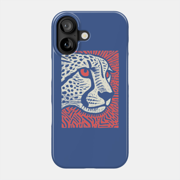 Cheetah Portrait | Graphic Linocut Big Cat Phone Case by TuncGK