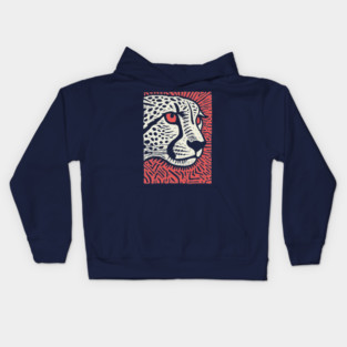 Cheetah Portrait | Graphic Linocut Big Cat Kids Hoodie