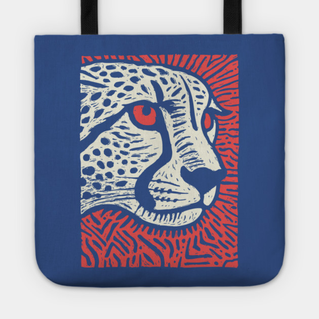 Cheetah Portrait | Graphic Linocut Big Cat Tote by TuncGK