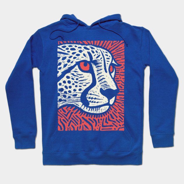Cheetah Portrait | Graphic Linocut Big Cat Hoodie by TuncGK
