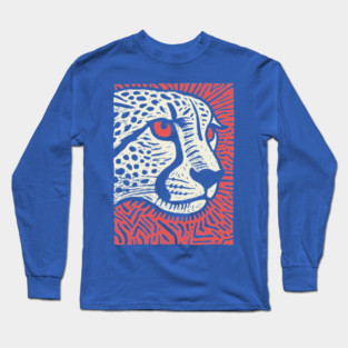 Cheetah Portrait | Graphic Linocut Big Cat Long Sleeve T-Shirt