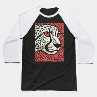Cheetah Portrait | Graphic Linocut Big Cat Baseball T-Shirt