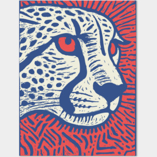 Cheetah Portrait | Graphic Linocut Big Cat Posters and Art