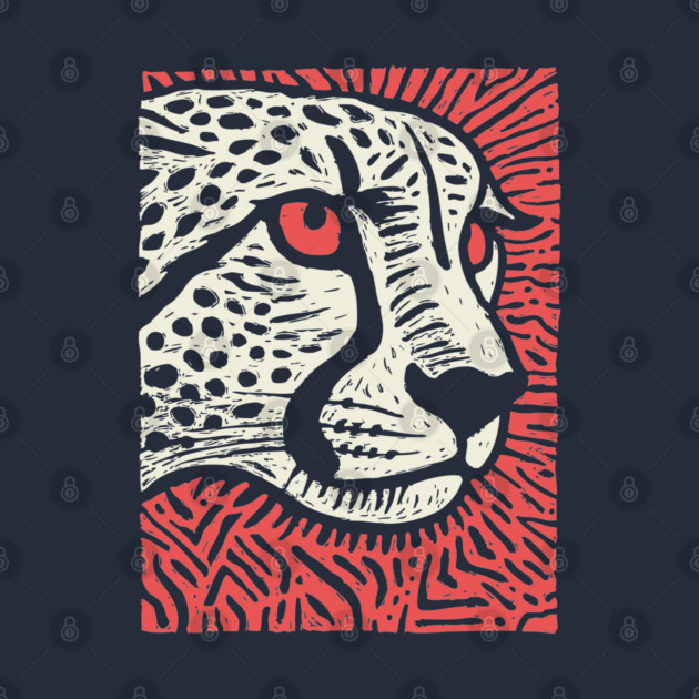 Cheetah Portrait | Graphic Linocut Big Cat by TuncGK