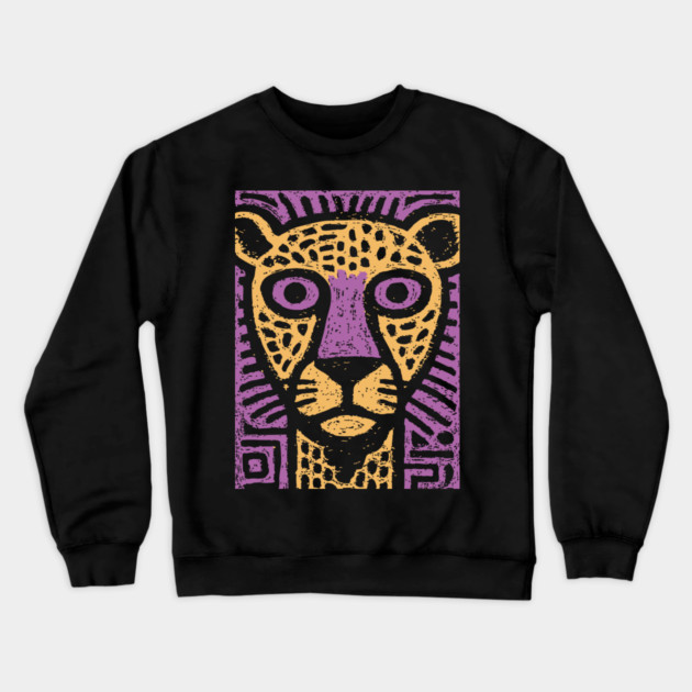 Psychedelic Cheetah | Colorful Tribal Big Cat Crewneck Sweatshirt by TuncGK