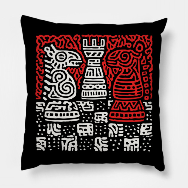 Abstract Chess Board | Linocut Game Art Pillow by TuncGK