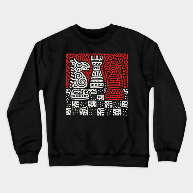 Abstract Chess Board | Linocut Game Art Crewneck Sweatshirt by TuncGK