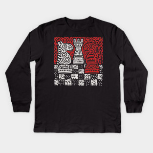 Abstract Chess Board | Linocut Game Art Kids Long Sleeve T-Shirt