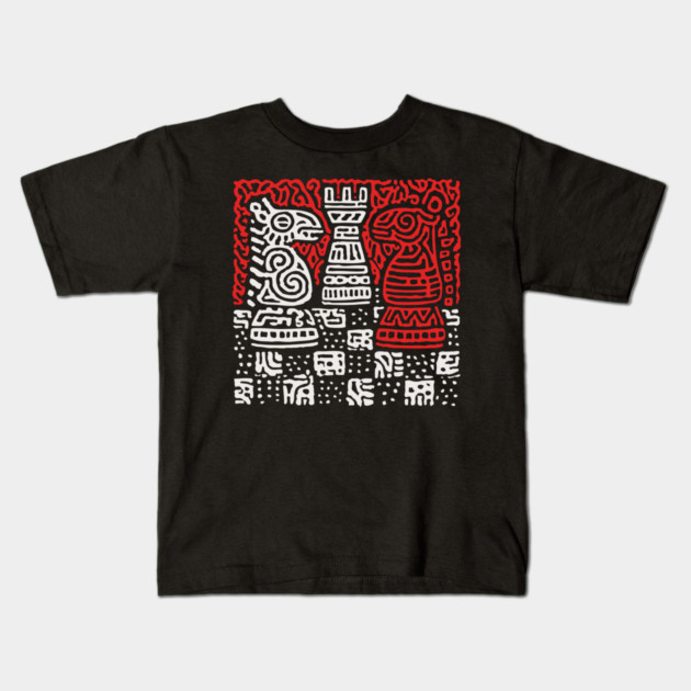 Abstract Chess Board | Linocut Game Art Kids T-Shirt by TuncGK