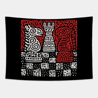 Abstract Chess Board | Linocut Game Art Tapestry