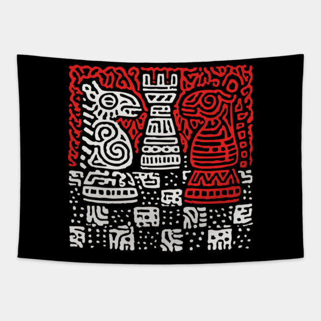 Abstract Chess Board | Linocut Game Art Tapestry by TuncGK