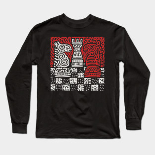 Abstract Chess Board | Linocut Game Art Long Sleeve T-Shirt