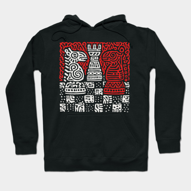 Abstract Chess Board | Linocut Game Art Hoodie by TuncGK