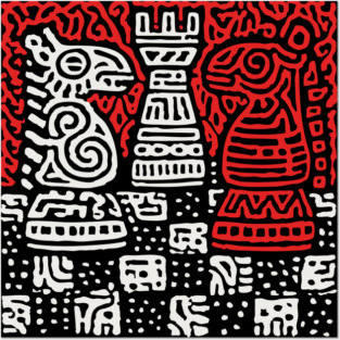 Abstract Chess Board | Linocut Game Art Posters and Art