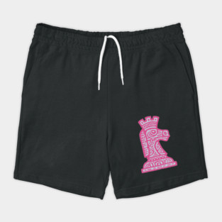 Tribal Chess Knight | Pink Linocut Graphic Shorts