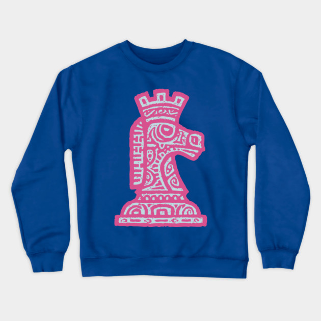 Tribal Chess Knight | Pink Linocut Graphic Crewneck Sweatshirt by TuncGK