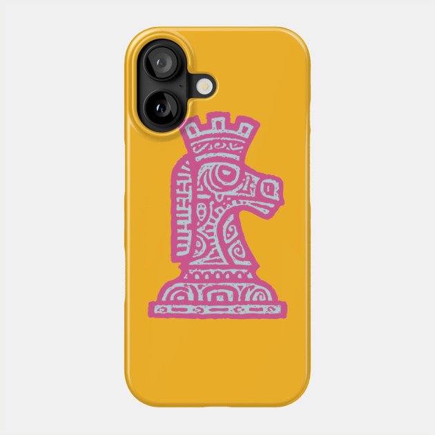Tribal Chess Knight | Pink Linocut Graphic Phone Case by TuncGK