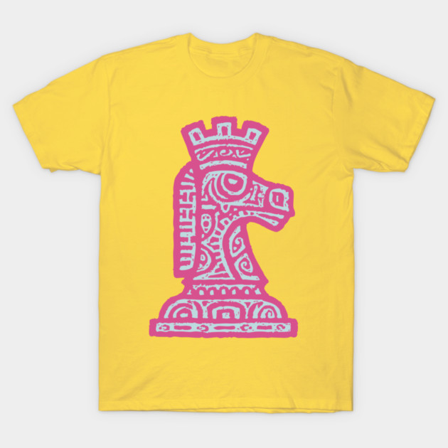 Tribal Chess Knight | Pink Linocut Graphic T-Shirt by TuncGK
