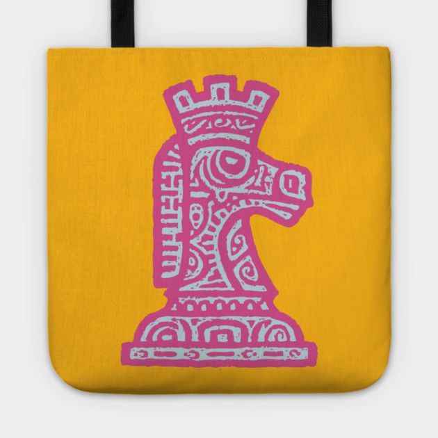 Tribal Chess Knight | Pink Linocut Graphic Tote by TuncGK