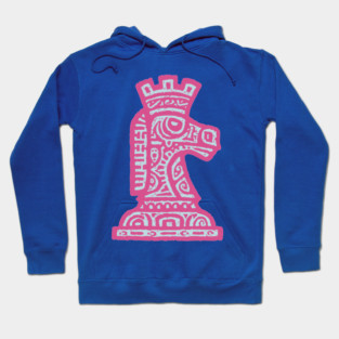 Tribal Chess Knight | Pink Linocut Graphic Hoodie