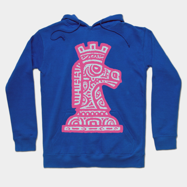 Tribal Chess Knight | Pink Linocut Graphic Hoodie by TuncGK