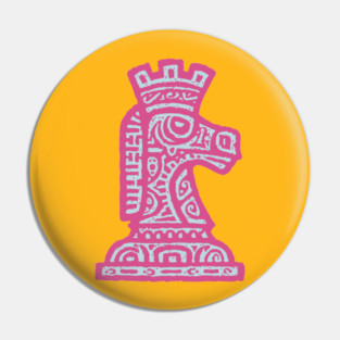 Tribal Chess Knight | Pink Linocut Graphic Pin