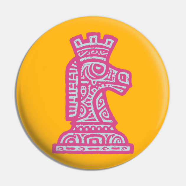 Tribal Chess Knight | Pink Linocut Graphic Pin by TuncGK