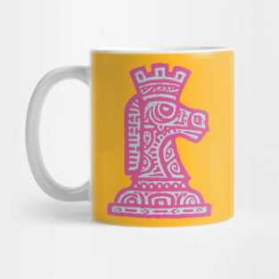 Tribal Chess Knight | Pink Linocut Graphic Mug