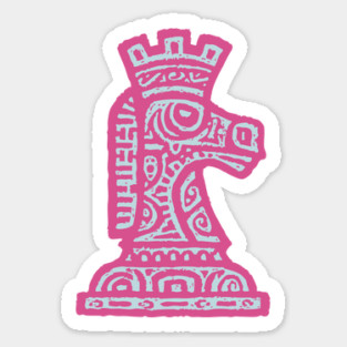 Tribal Chess Knight | Pink Linocut Graphic Sticker