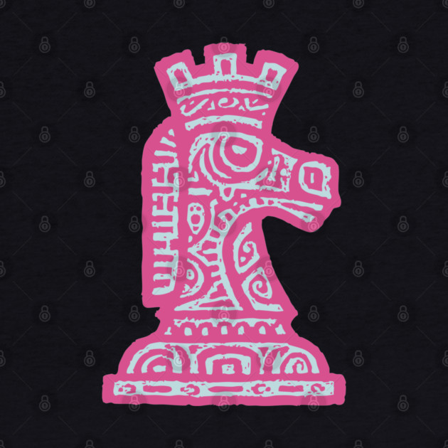 Tribal Chess Knight | Pink Linocut Graphic by TuncGK